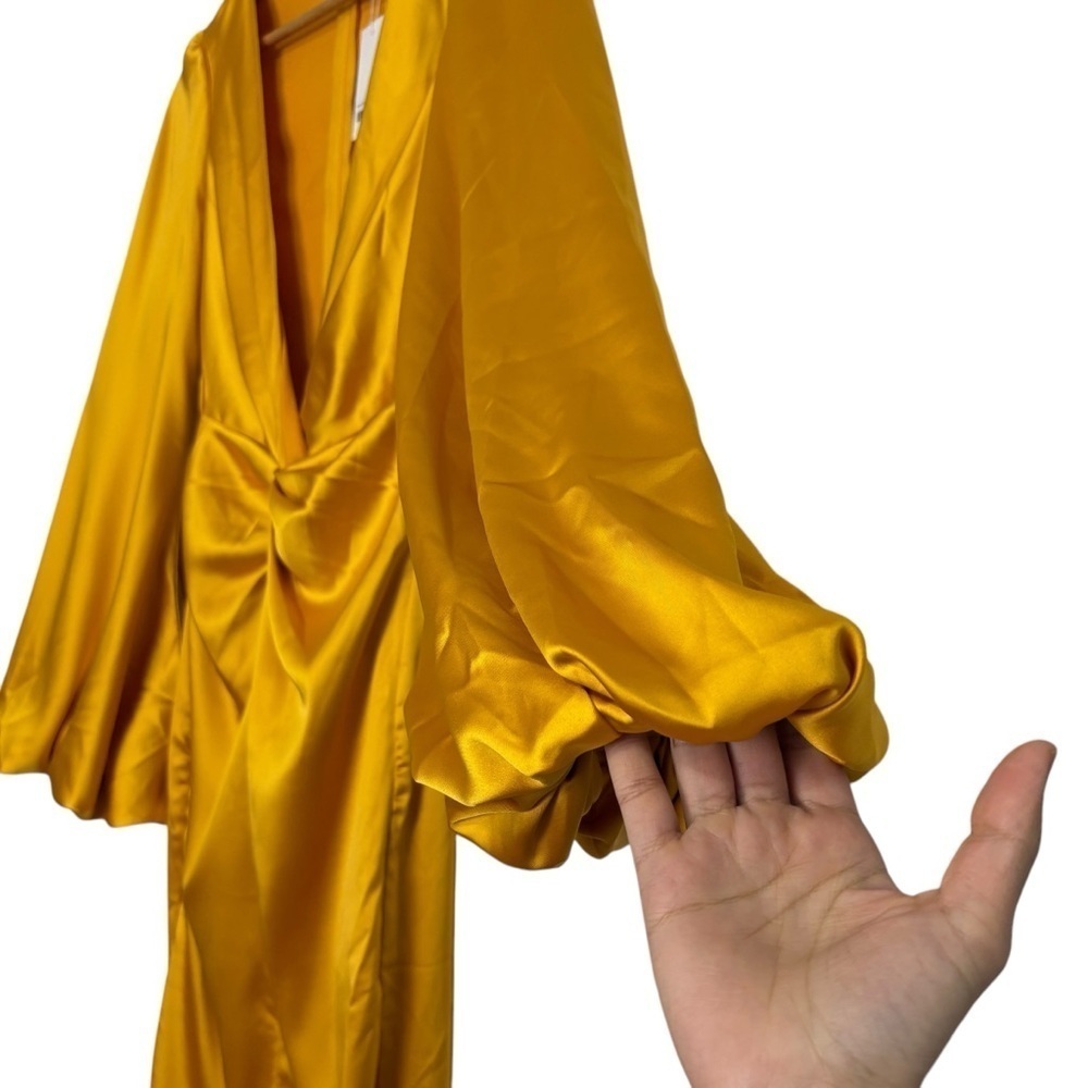 NWT Yellow Gown Satin Dress Maxi Long Sleeve Sexy Wedding Guest Formal Size S - Picture 10 of 16